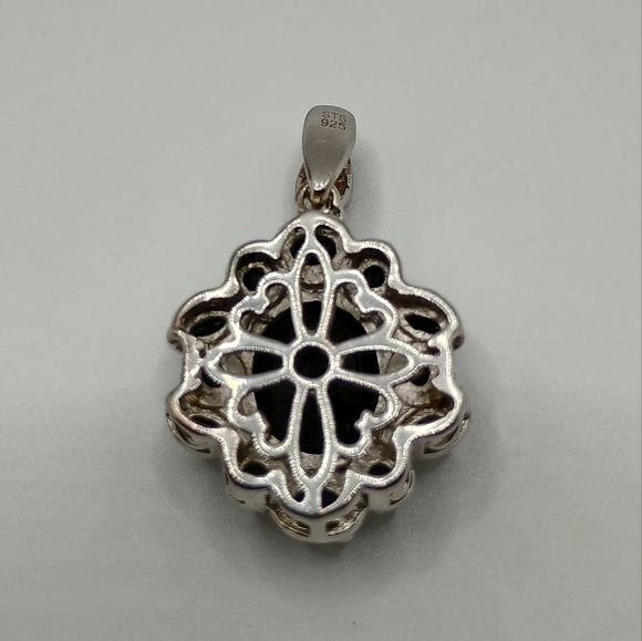 Sterling Silver Black Gemstone With Gold Accent Pendant - Picture 2 of 4